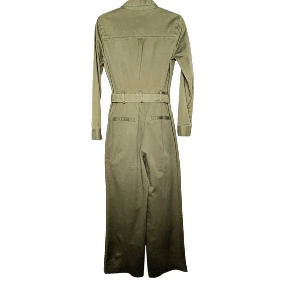 Jason Wu Army Green Utility Cargo Wide Leg High Rise Belted Cotton‎ Jumpsuit SML - Picture 9 of 11